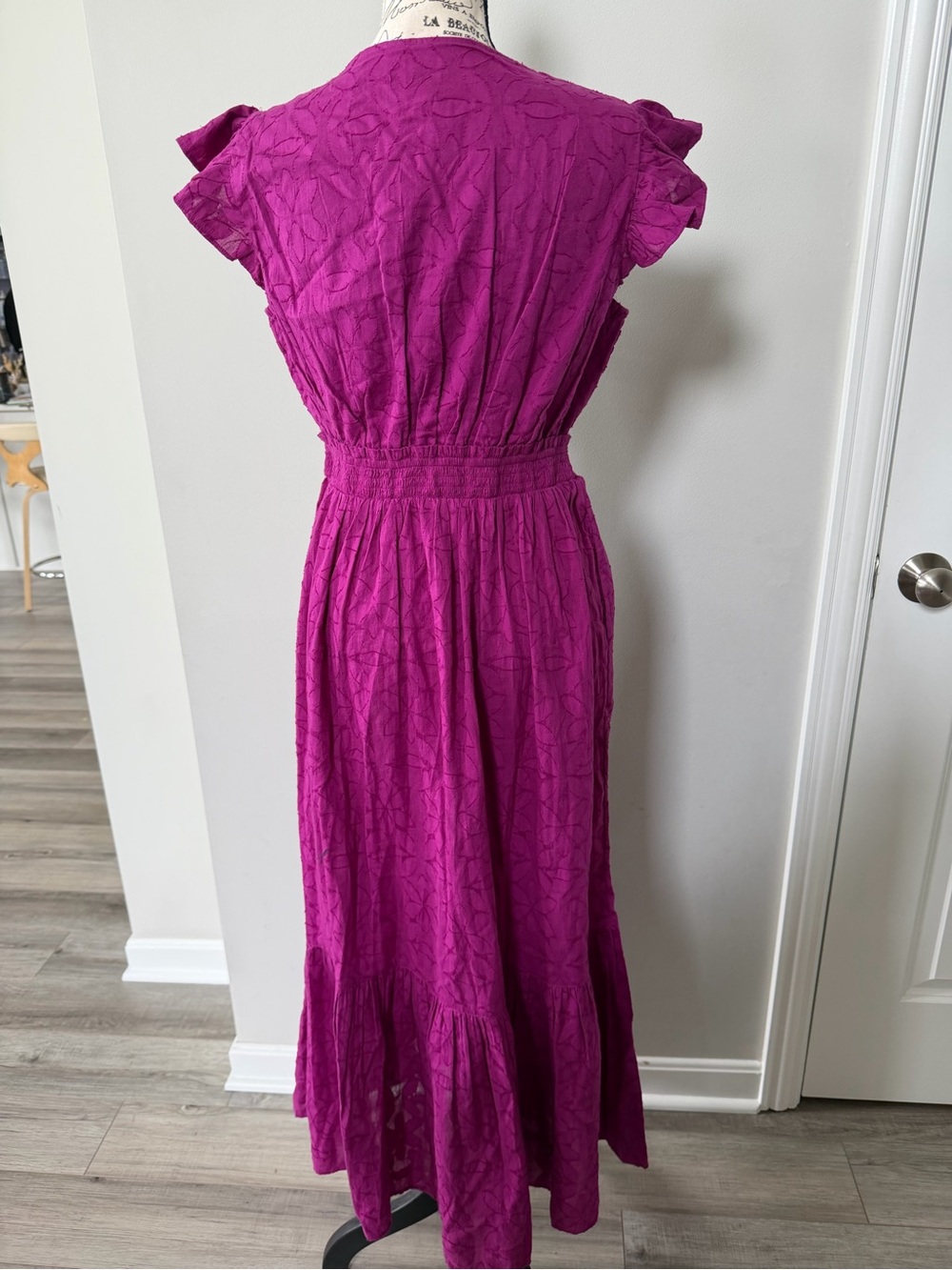 Loft Fuchsia Tie-Front Maxi Dress with Flutter Sleeves size SP - Picture 6 of 9